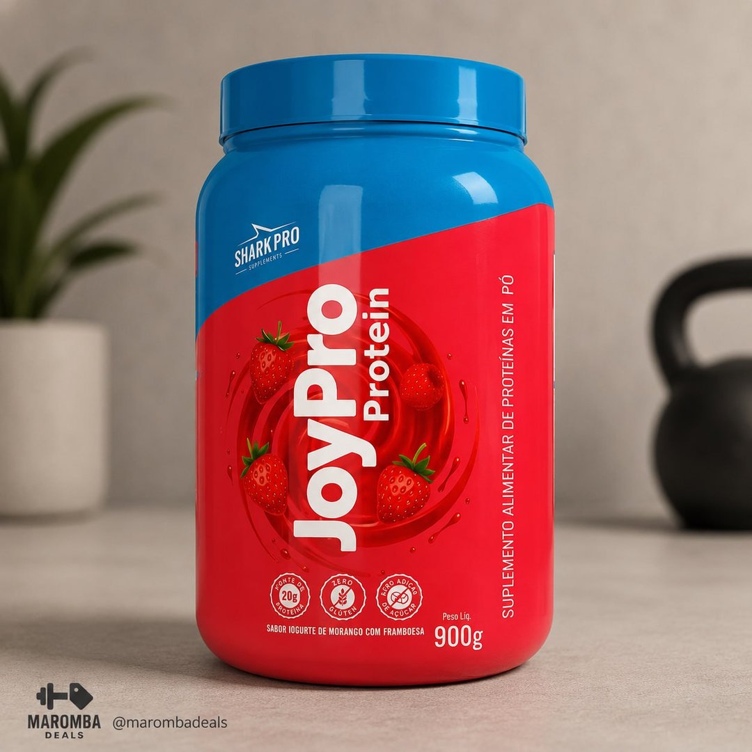 Whey Joypro Shark Pro 900g Proteína Com Colágeno E Vitaminas Iogurte De Morango C/ Framboe...