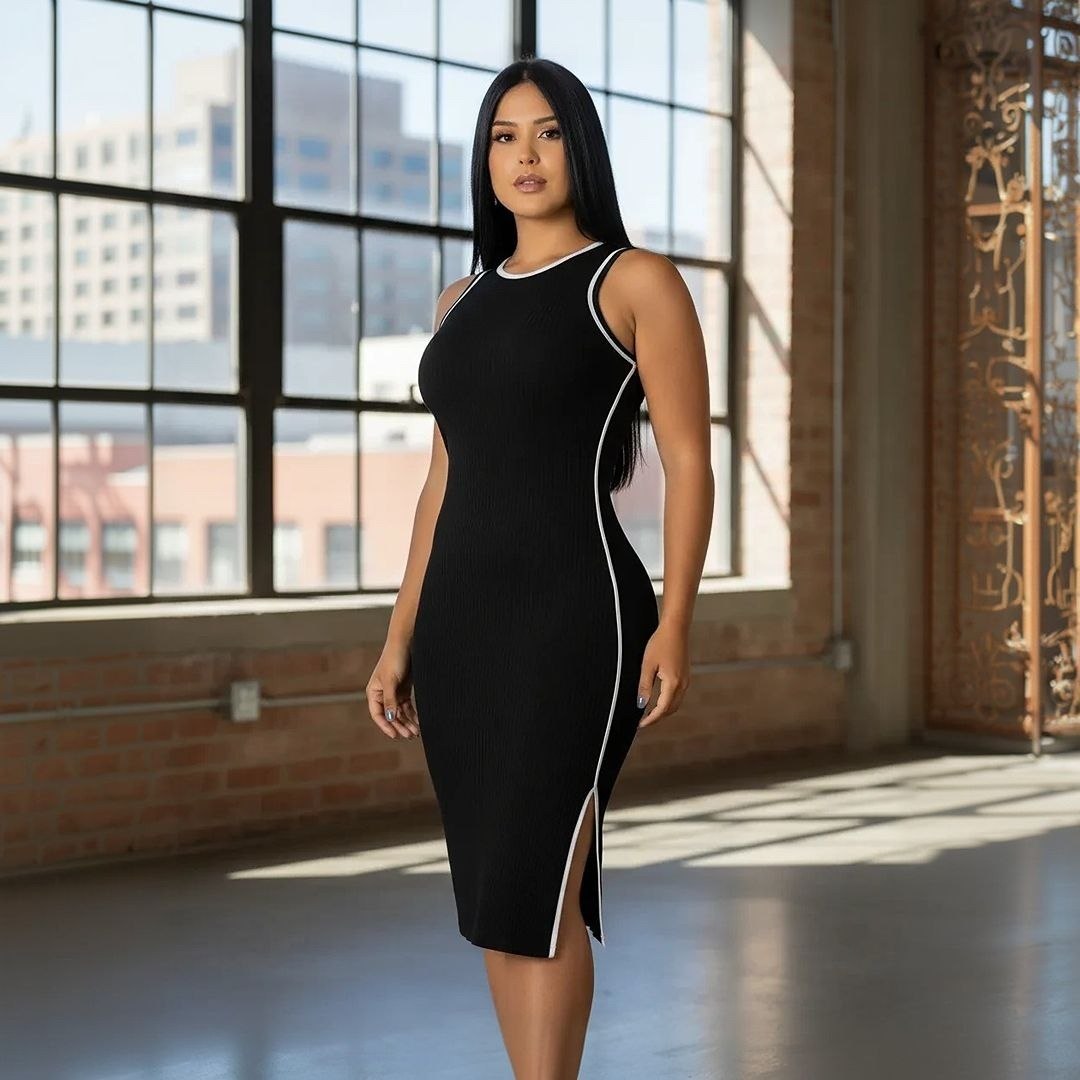 Vestido Midi Canelado Premium Regata Casual Básico Modelador