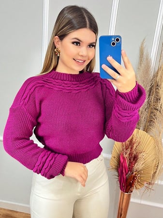 Blusa Feminina De Frio Trança Horizontal tricô tricot blusinha cropped croped blogueira te...
