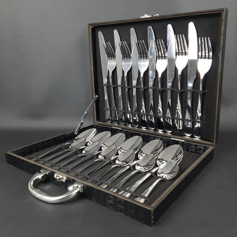 Kit 24 Faqueiro Prateada Talheres Luxo Premium Com Maleta Prateado
