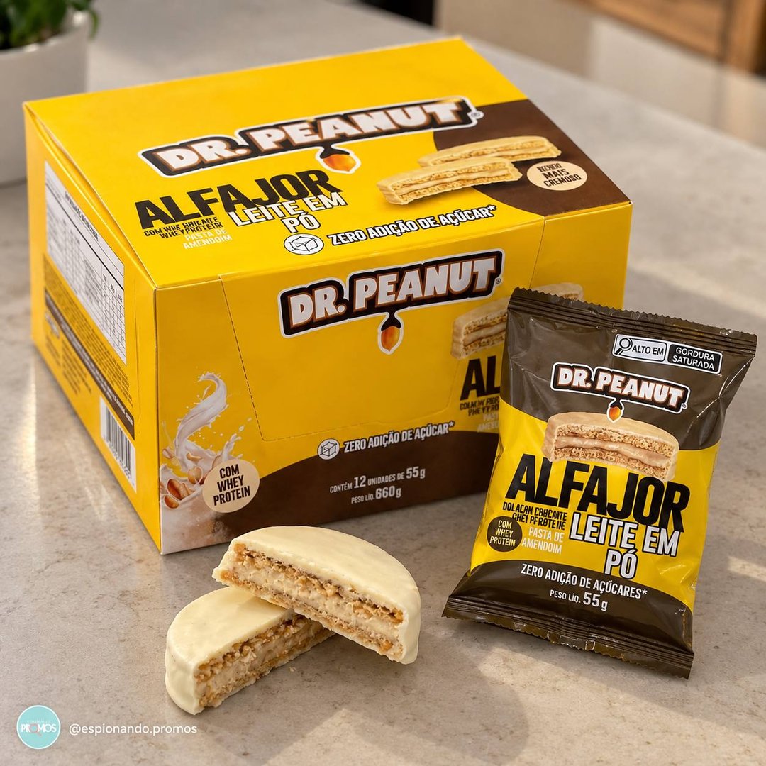 Alfajor Dr. Peanut, Leite em Pó com Whey Protein - 12un 35g