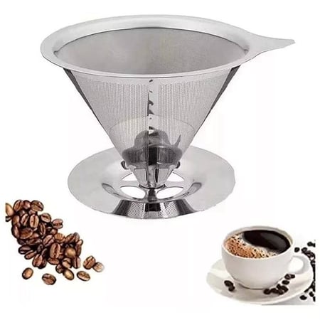 Filtro Coador De Café Inox 103 - Com Pegador em Silicone - Peneira Aço Reutilizável  - CH