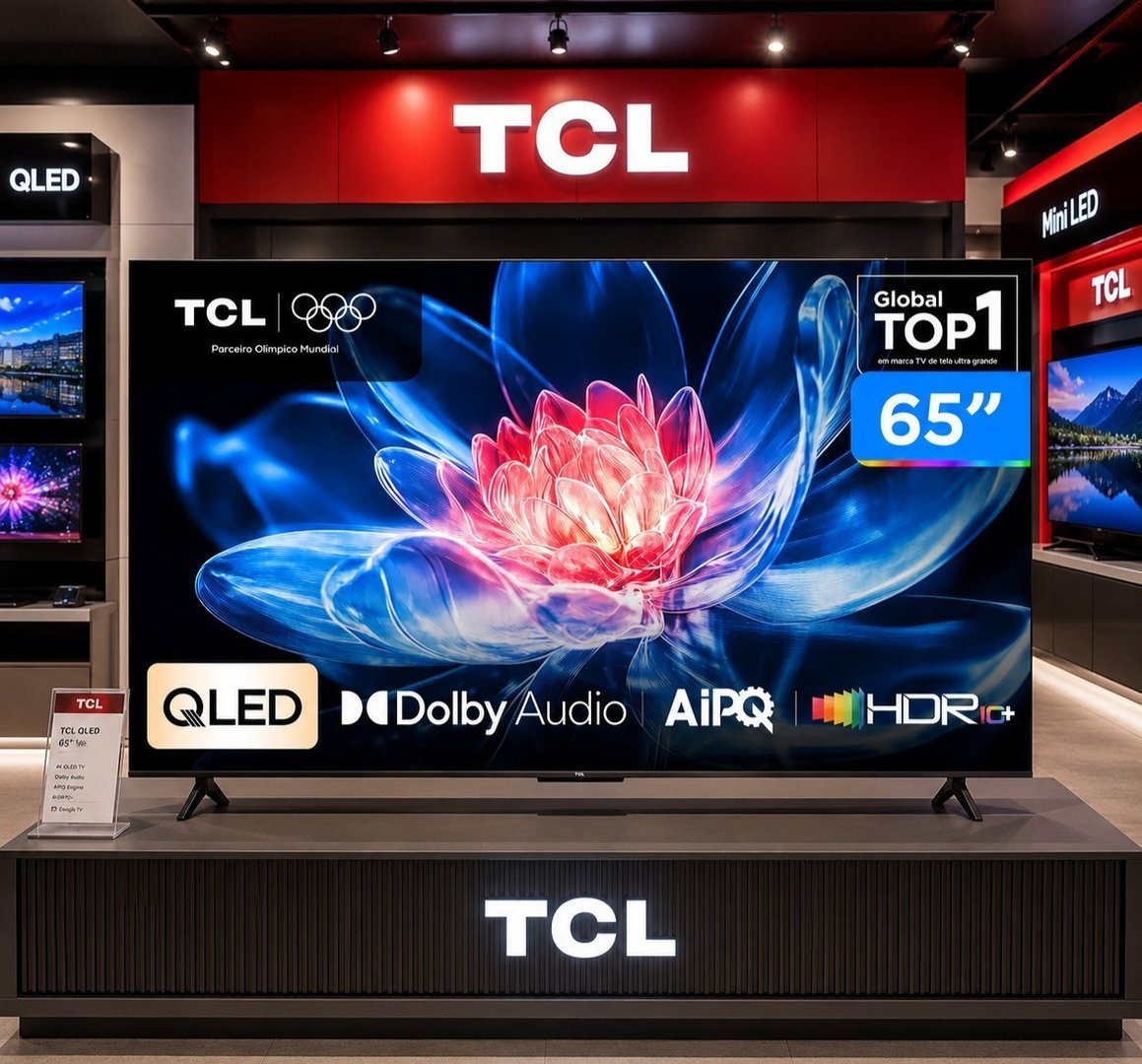 Smart TV 65" TCL 2026 4K UHD QLED Wi-Fi 5, Bluetooth e Googlecast Assistente Virtual Comando de Voz