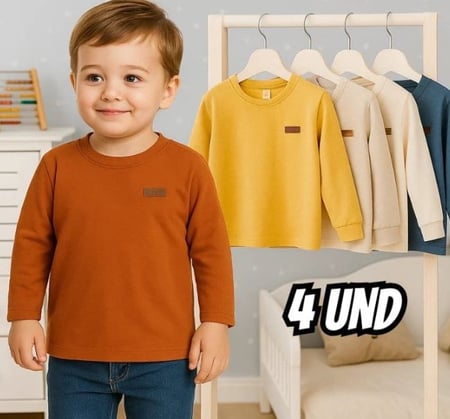 Kit 4 Camiseta Manga Longa Bebe Menino Infantil De Algodão