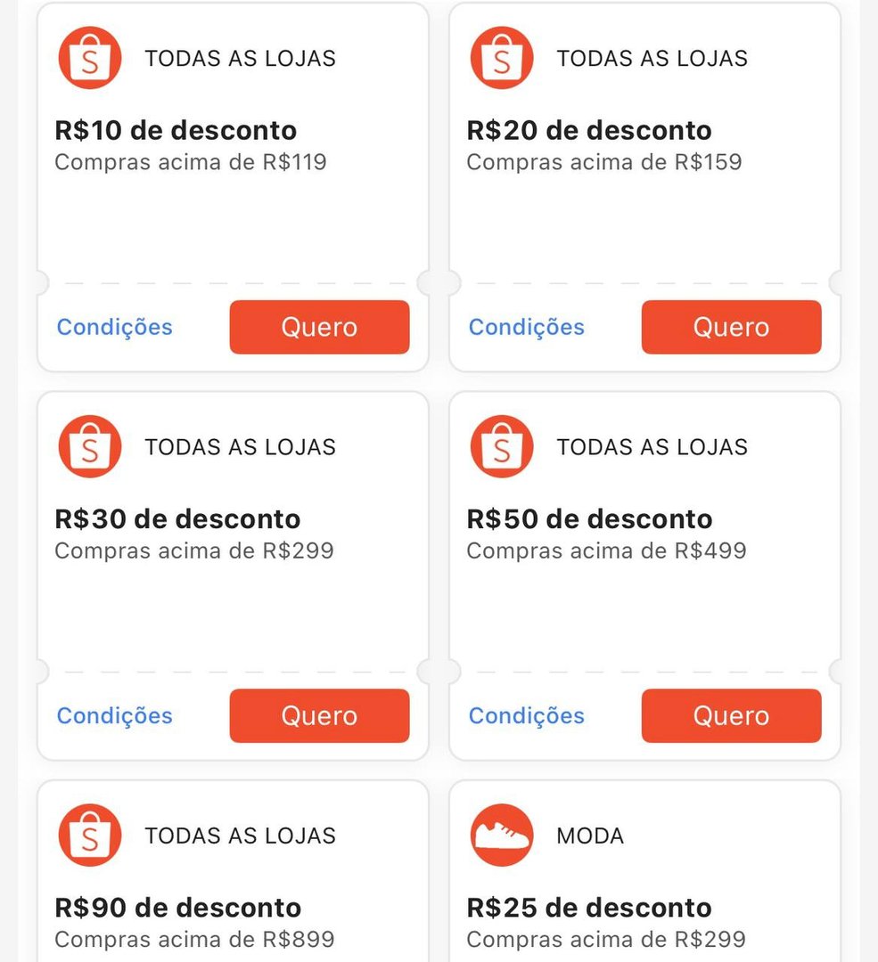 Cupons Liberados - Shopee