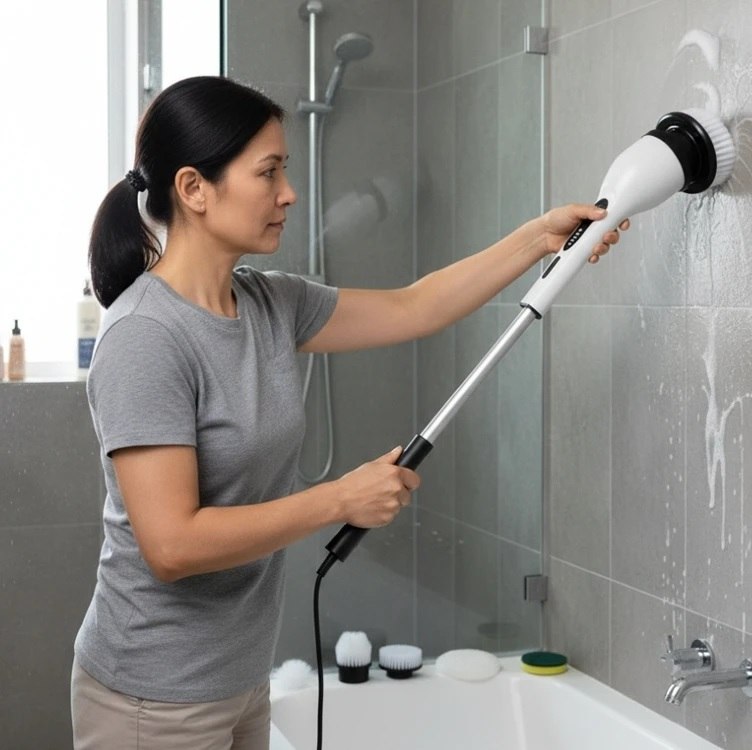 Esfregão Elétrico Profissional 9 em 1 Recarregável Mop 360º Sem Fio Potente Portátil Limpeza Pesada Banheiro Cozinha Piso Azulejo Janela Escova Multiuso Compacto Giratório Casa Premium Ajustavel