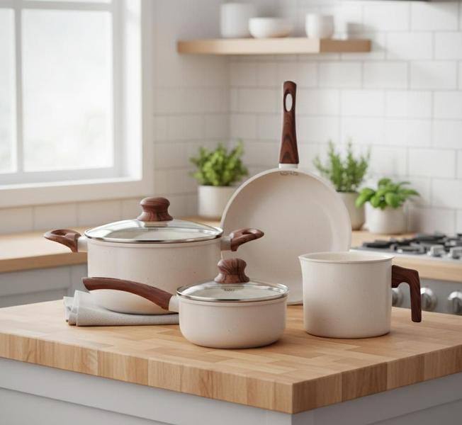 Jogo De Panelas Cerâmico Triplo Indução Tuut Ecoglide 4 Peças Cor Cream