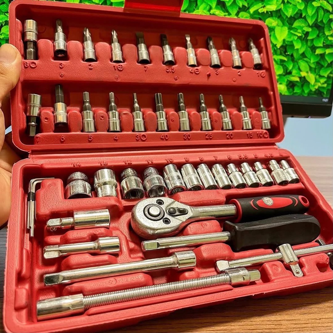 Kit Chaves Ferramentas Jogo Fenda Philips Catraca Soquete Allen 46 Peças com Maleta Completa Manual Ideal Mecânico Manutenção Casa Carro Profissional Resistente Portátil Compacto Marca VLX