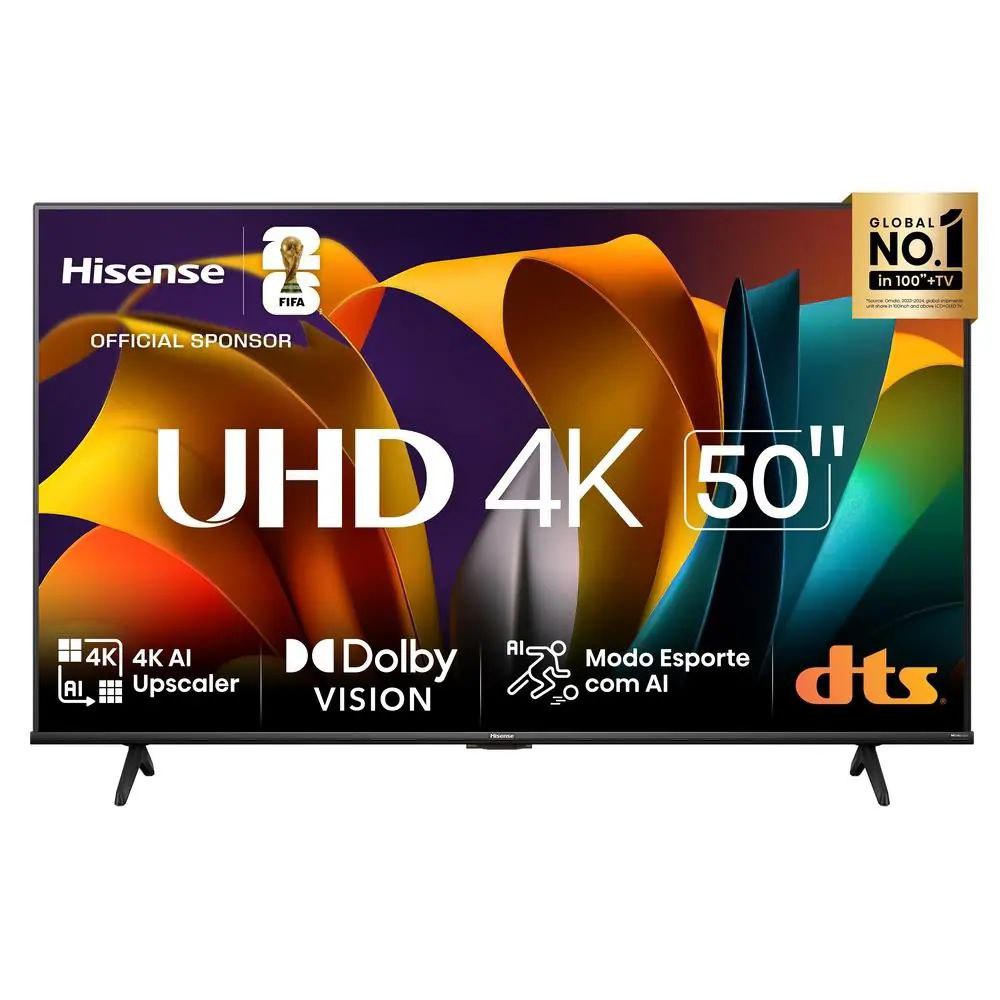 Smart TV 50” Hisense 50A6N DLED 4K UHD HDR10+ Dolby Vision Controle por Voz Alexa AirPlay