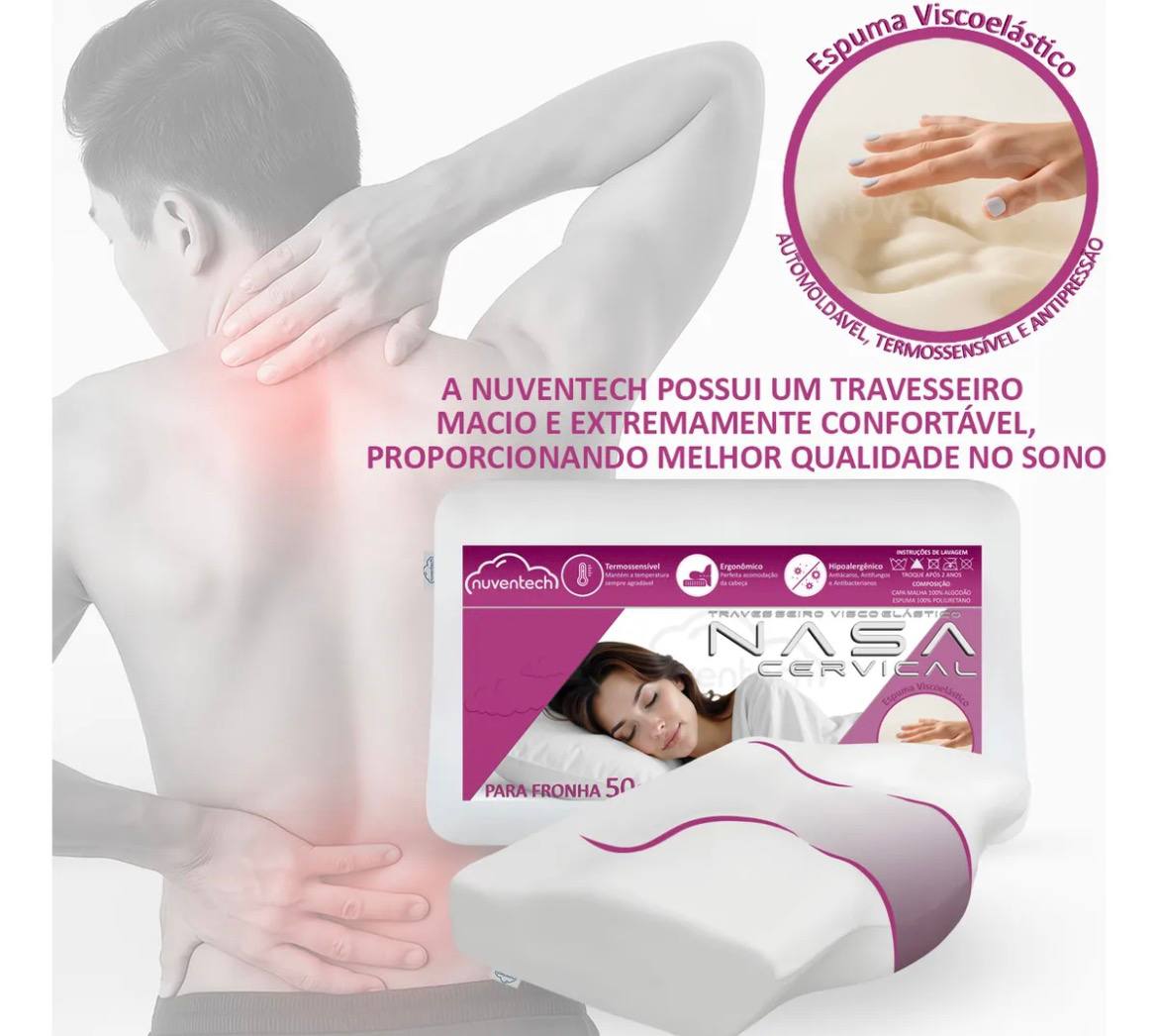 Travesseiro Nasa Viscoelástico Cervical Anatomico Ortopédico Branco