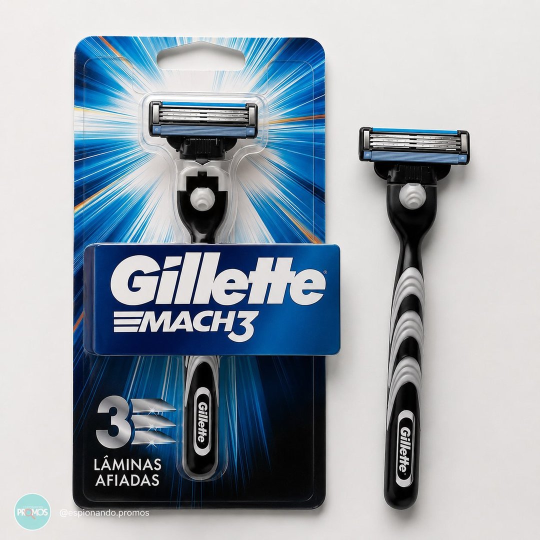 GILLETTE Mach3 Aparelho de Barbear Reutilizável, 1 Cabo + 1 Carga com 3 Lâminas