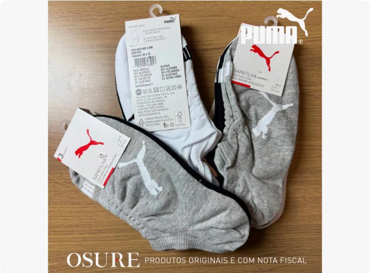 Kit 9 Pares Meias Puma Sapatilha Soquete Invisível Original
