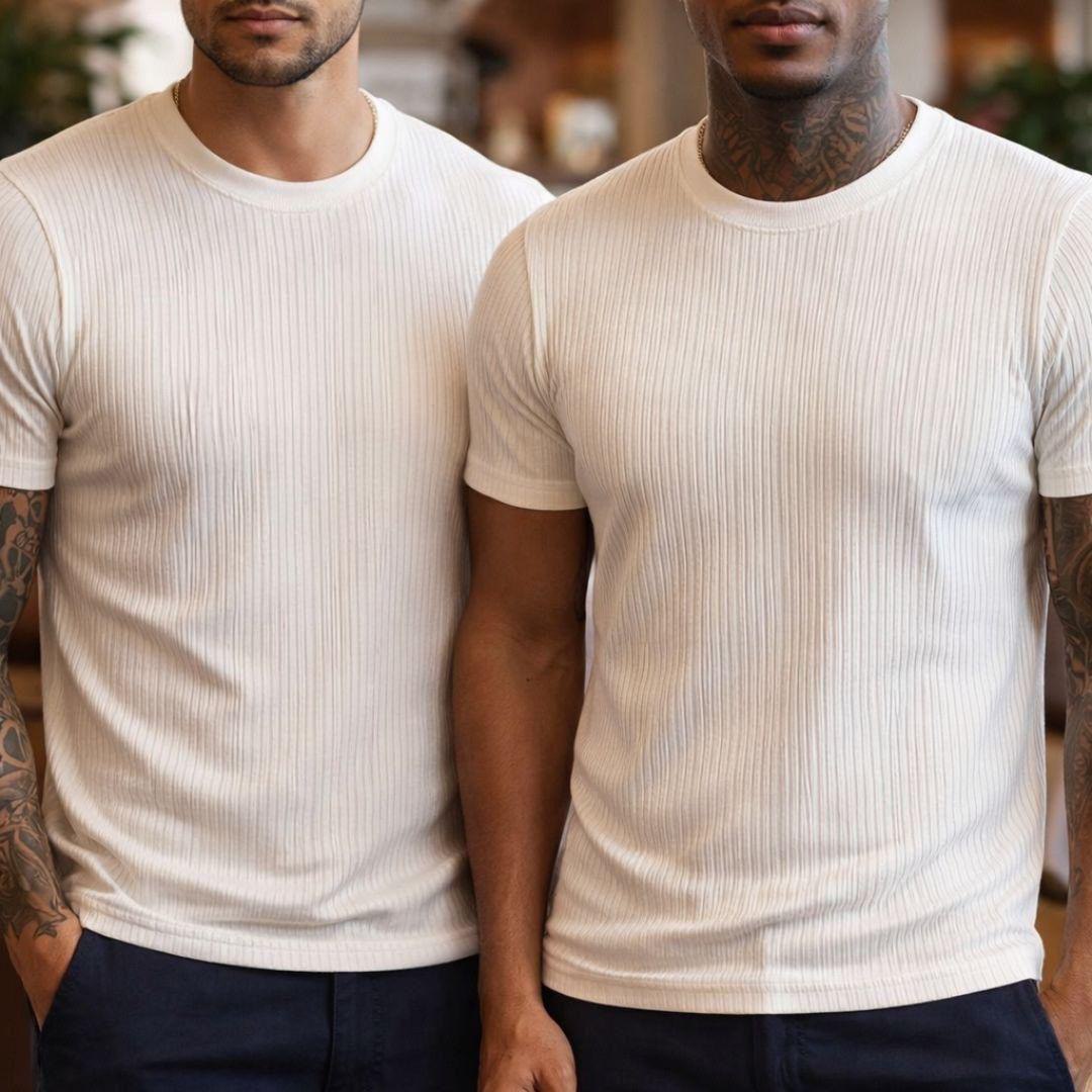 Kit 2 Camiseta Americana Canelada Ribana Algodão Justa Slim