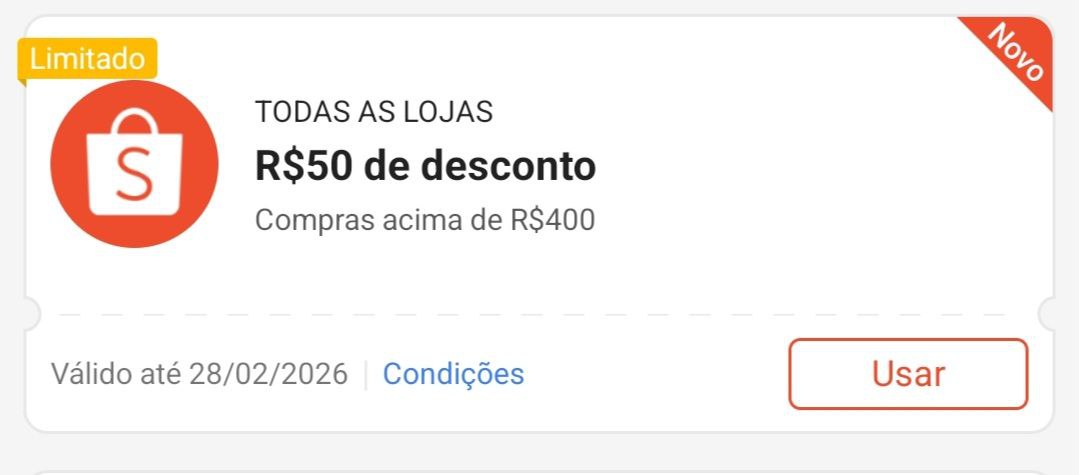 Cupom R$ 50 a partir de R$ 400 - Shopee