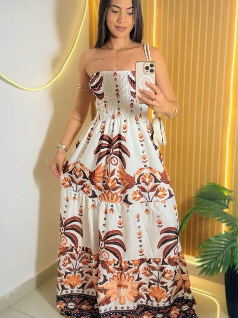 Vestido Longo Tomara Que Caia Estampado Floral Luxo Verão Moda Feminina Elegante Tendencia...