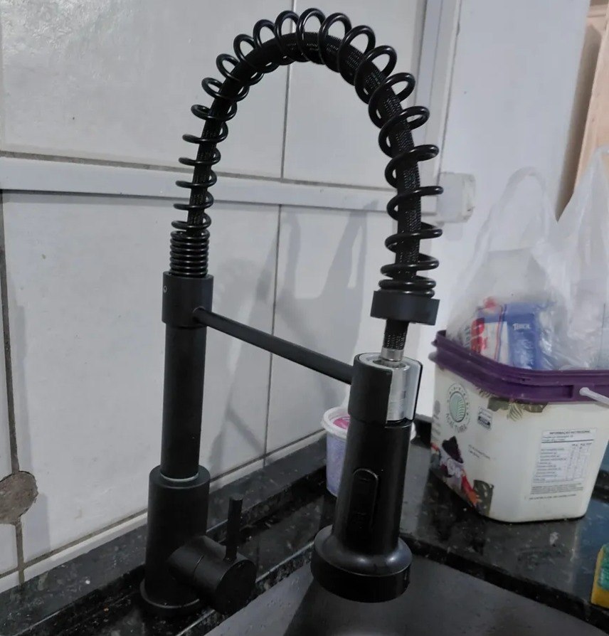 Torneira Gourmet Cozinha Monocomando Preta Fosco Flexível Preto Fosco