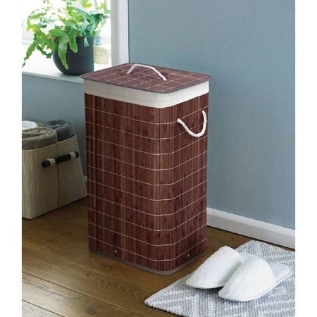 Cesto Roupa Suja 60 L Bambu Bambu Retangular Forrado Lavanderia Brinquedo Quarto Banheiro ...