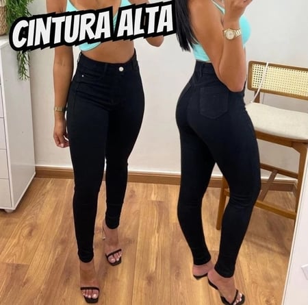 Calça Jeans Preta Feminina Super Lycra  Skinny Cintura Alta