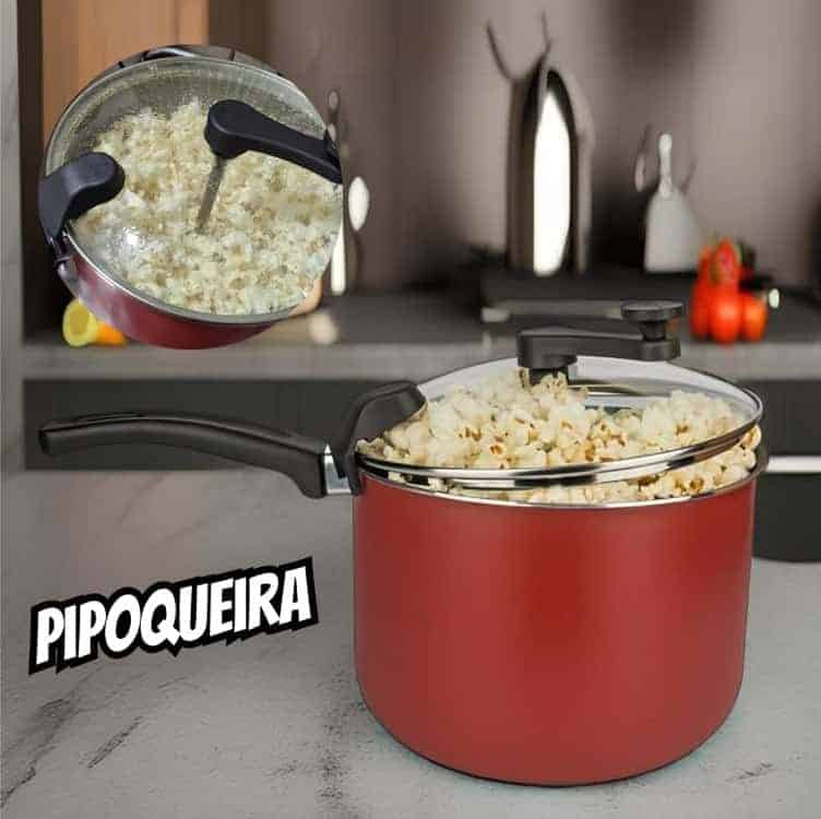 Pipoqueira Antiaderente Cozillar 4,5 Litros Tampa De Vidro Vermelho