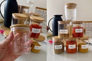 Belifou Kit 6 Pote hermético  200ML Pote De Vidro com Tampa bambu pote de mantimentos para...