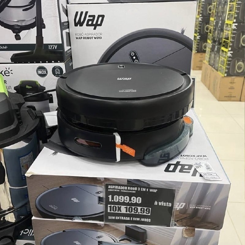WAP Aspirador de Pó Robô W310 3 em 1, 420ml com Base Carregadora e Sensor Anticolisão e Antiqueda 30W Bivolt