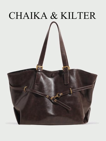 1 Peça CHAIKA & KILTER Bolsa de Ombro de Cor Sólida em Tecido PU, Bolsa Casual Retrô de Gr...