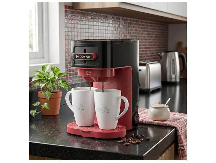 Cafeteira Cadence Single Up 2 Cafés Preta e Vermelha CAF230