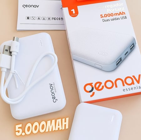 Powerbank carregador portatil universal 5000ma branco geonav