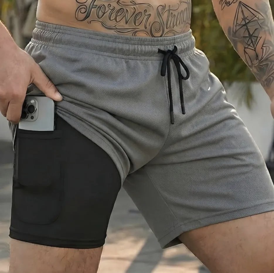 Kit 3 Shorts 2 Em 1 Duplo Bolso Para Academia Treino Corrida