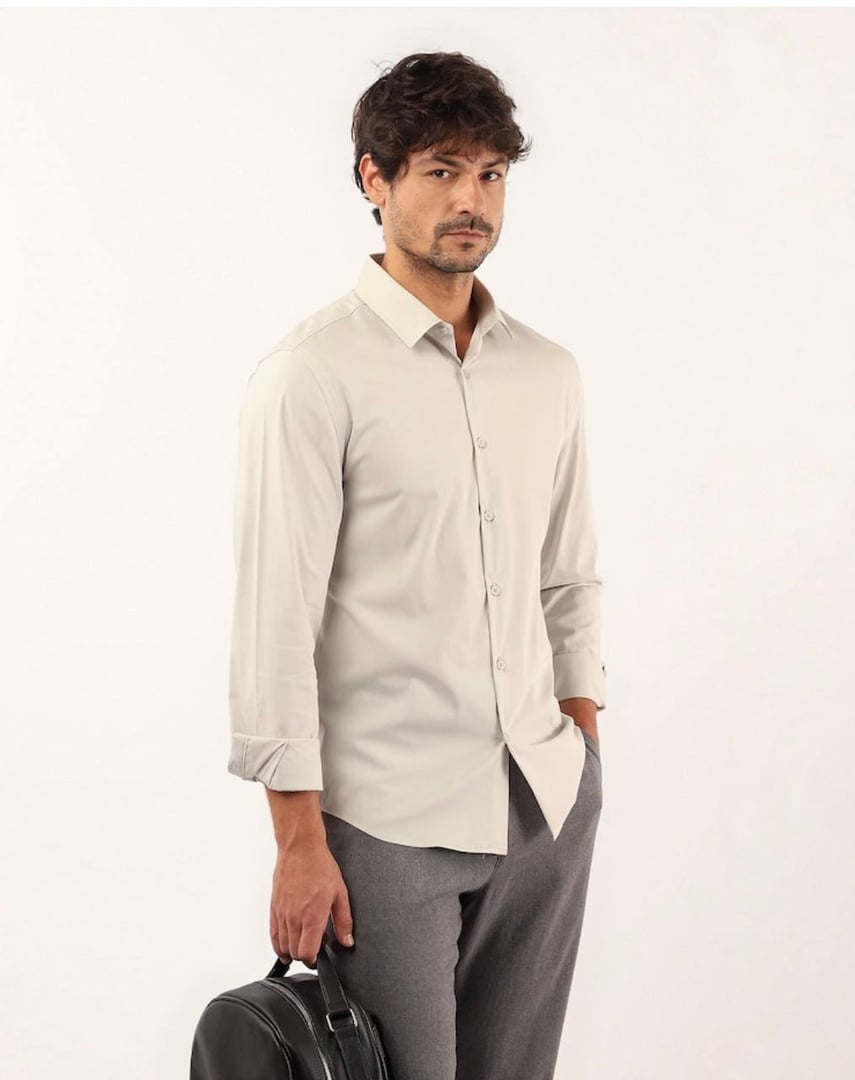 Camisa social masculina super slim cinza