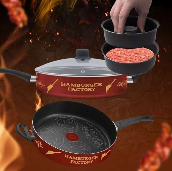 Frigideira Antiaderente Rochedo de Alumínio Rock In Rio Preta 28cm + Formatador de hamburg...