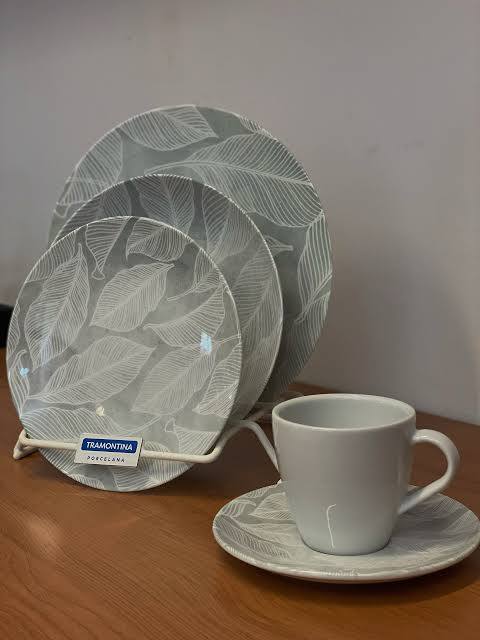 Aparelho De Jantar Tramontina Arbo Porcelana 20 Peças Cinza Florido