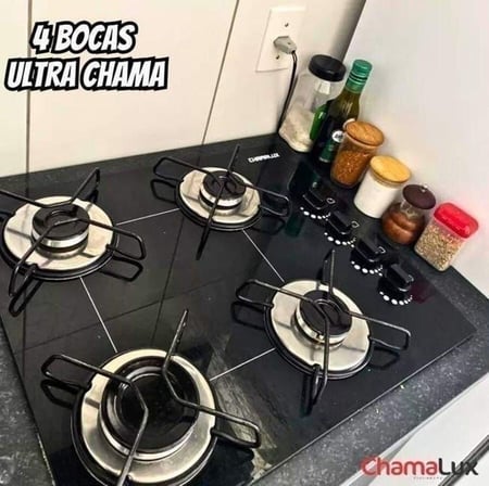 Chamalux Ultra Chama 4 Bocas Fogão Cooktop Gás Preto