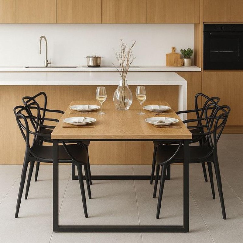 Mesa Jantar 120x80 Multiuso + 4 Cadeiras Allegra Funcional Marrom Preto