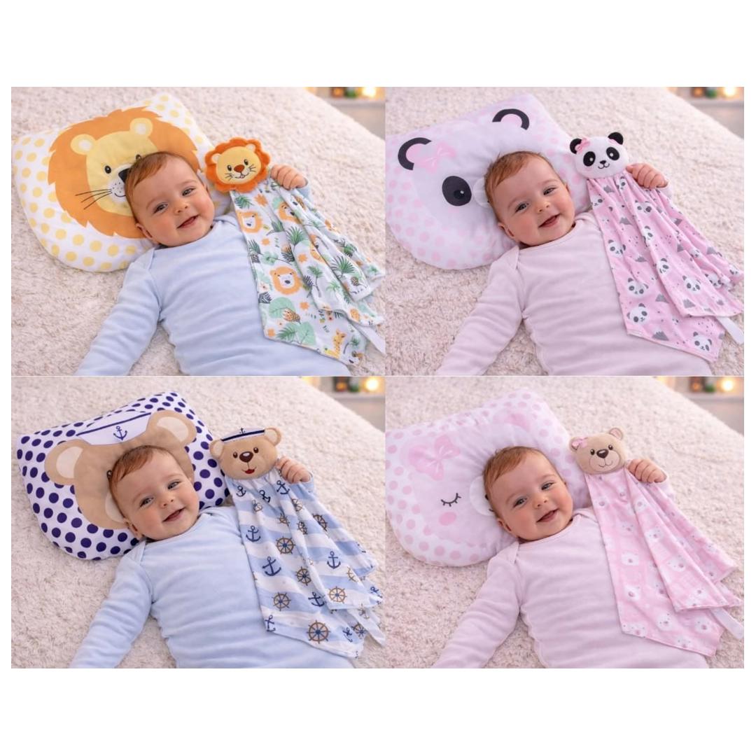 Kit Naninha + Travesseiro Anatômico para Bebê | Naninha Pelúcia | Apoio de Cabeça | Enxova...