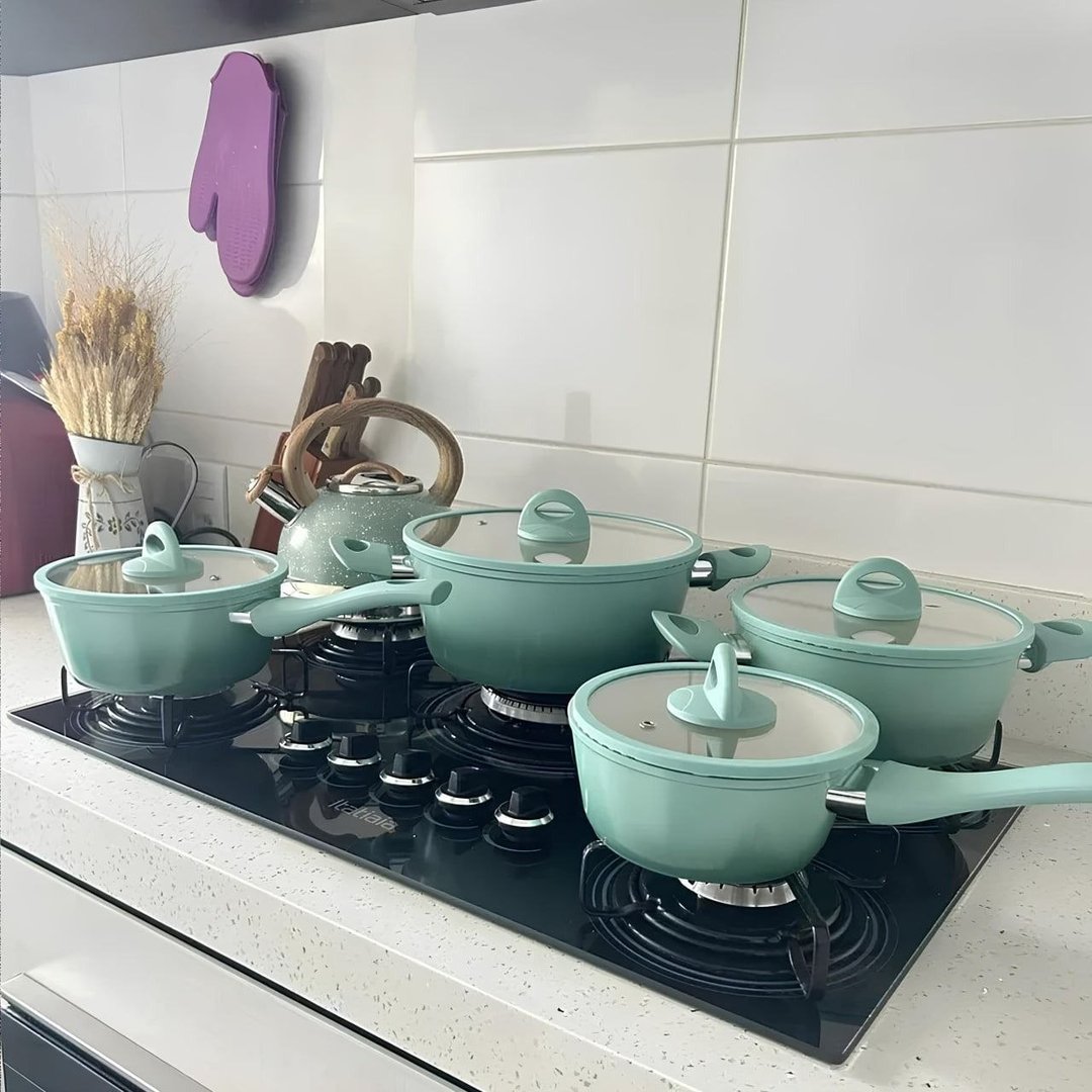 Conjunto De Panelas Indução Antiaderente Cerâmica Miami 5pçs Verde