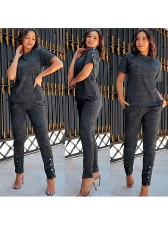 Conjunto Feminino De Calça E Blusa De Mulher Super Elegante Jacquard