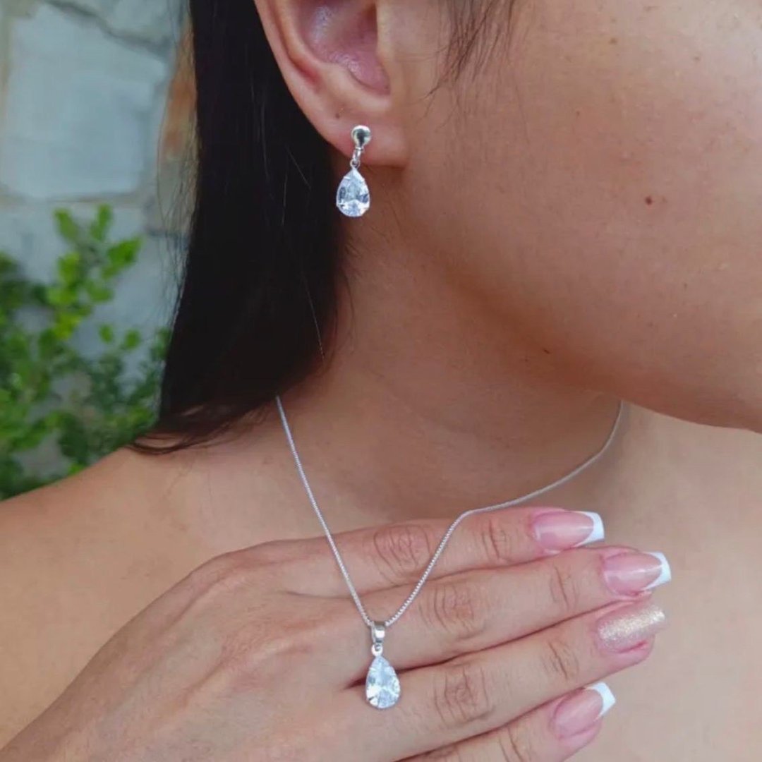 Kit Corrente Colar Veneziana Prata 925 + Par De Brinco Luxo Feminino Coração 45cm Prateado