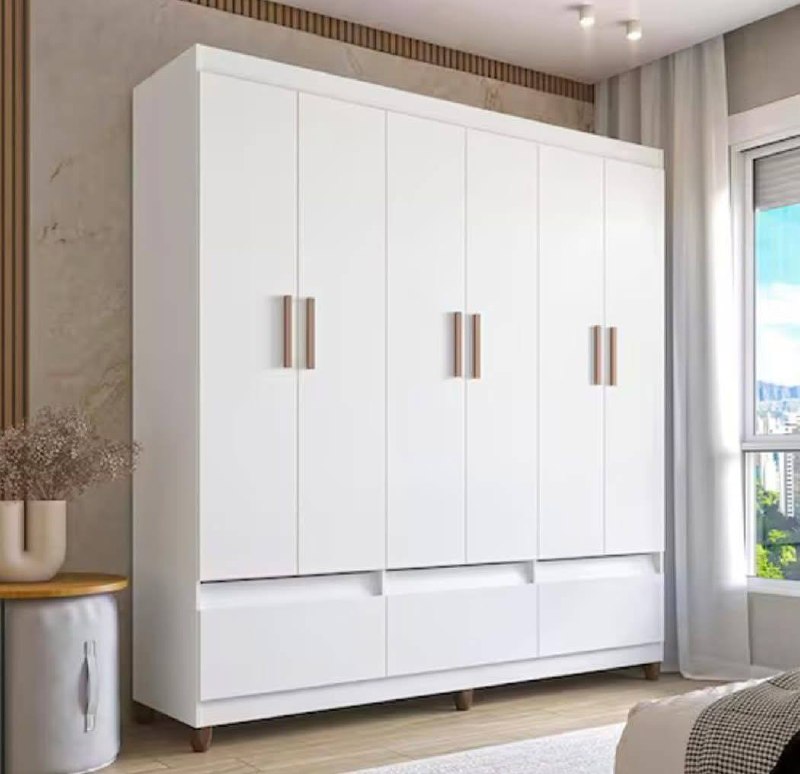 Guarda-Roupa Bartira Ilhéus com Cabideiro 6 Portas de Bater 3 Gavetas e 180cm de Largura