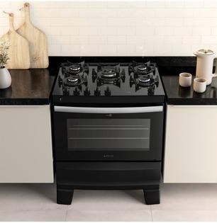 Fogão Atlas 5 Bocas Agile Up Com Mesa De Vidro Preto - Bivolt