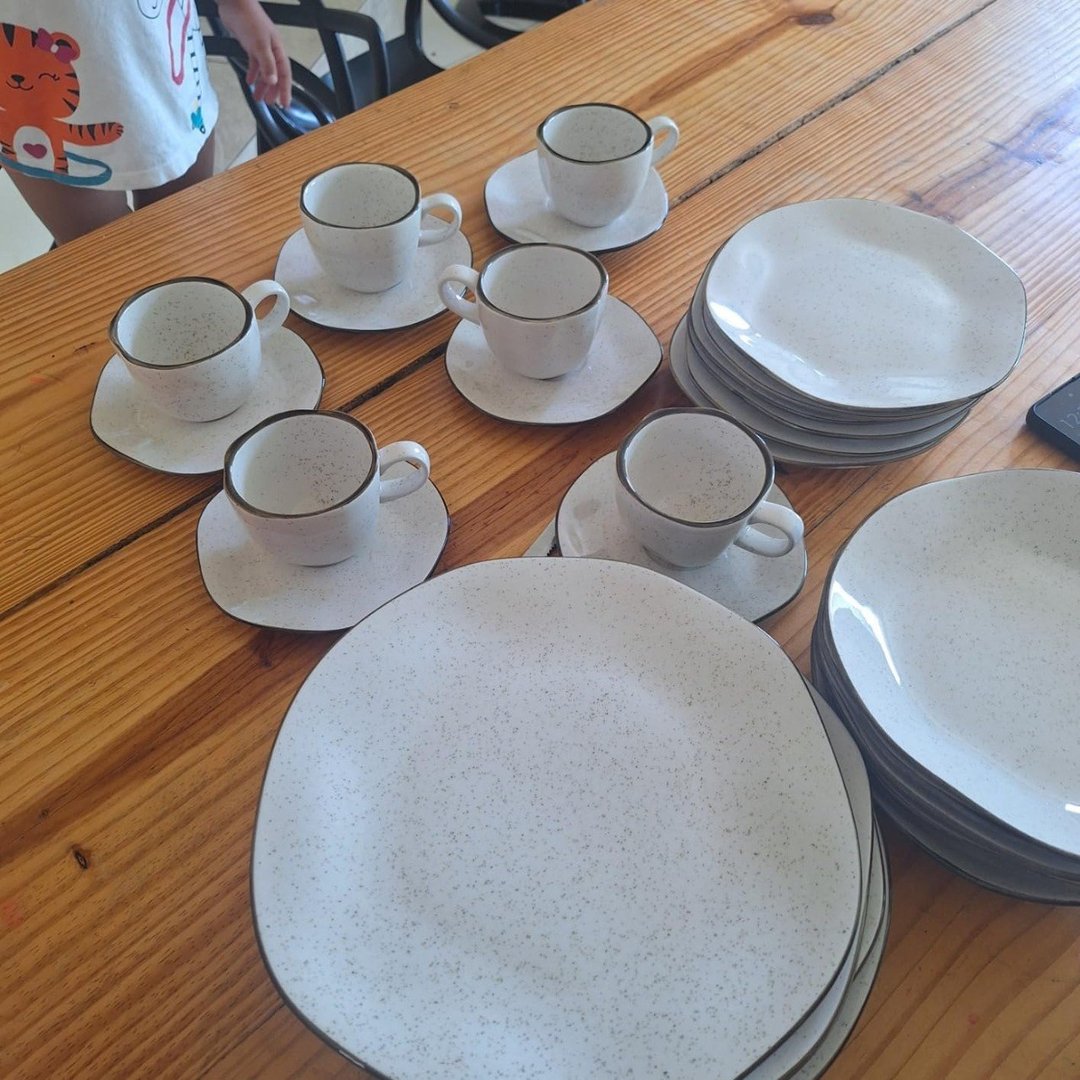 🤓Aparelho de Jantar e Chá Ryo Maresia 20 Peças Branco e Marrom Oxford