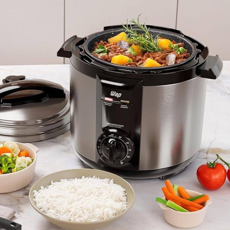Panela De Pressão Elétrica Wap Wppe2 5 Llitro Antiaderente 900w Inox E Preta