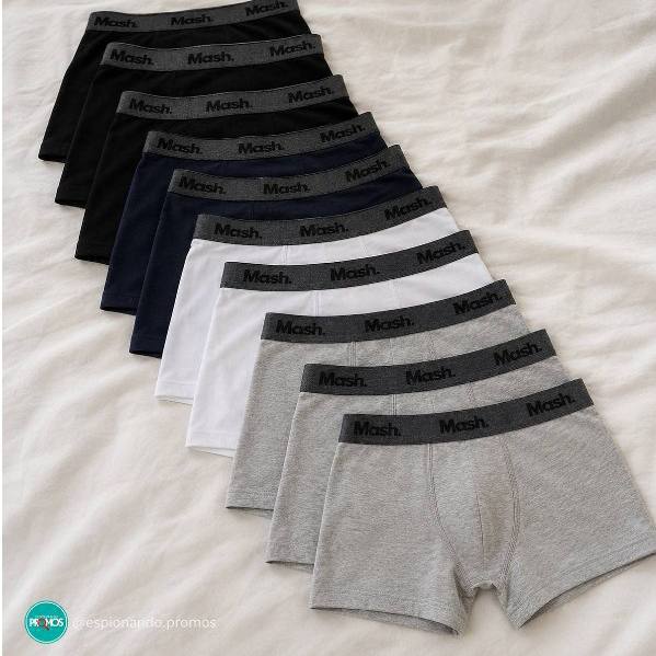 Kit Com 10 Cuecas Boxer Algodão Cotton Masculina Adulto Mash