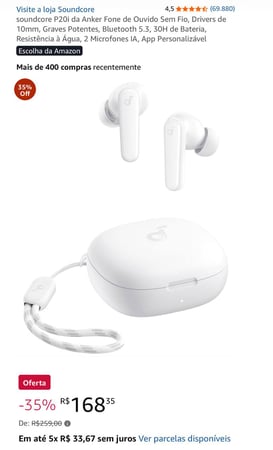 soundcore P20i da Anker Fone de Ouvido Sem Fio, Drivers de 10mm, Graves Potentes, Bluetoot...