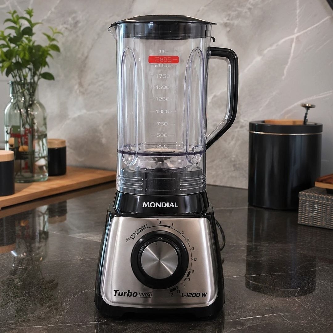 MONDIAL Liquidificador Turbo, Preto/Inox, 1200W, 110V - L-1200 BI