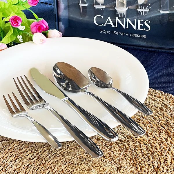 Faqueiro 20 Peças Cannes Wolff Aço Inox para 4 Pessoas com Facas Garfos Colheres Sobremesa Completo