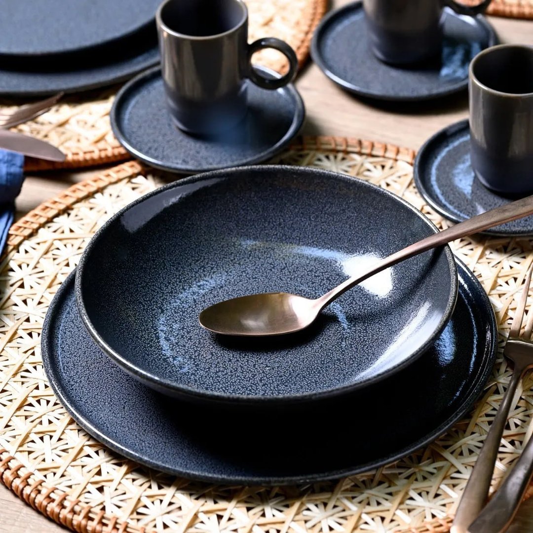 Aparelho De Jantar 20 Peças Basic Dove - Day By Day Cinza Azul Escuro Basic Stoneware Dove