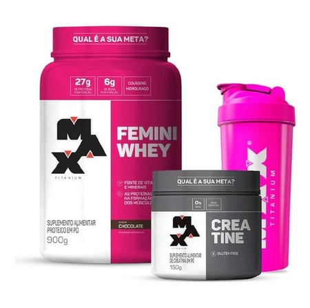 Combo Whey Feminino 900g, Creatina 150g E Coqueteleira 600ml