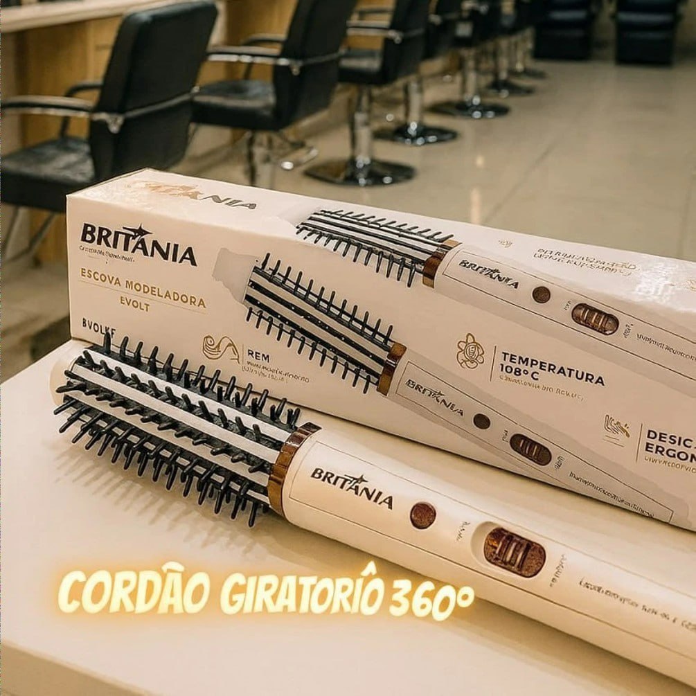 Escova Modeladora Britânia 2 Em 1 Branca Bec04 Bivolt Branco 127/220v