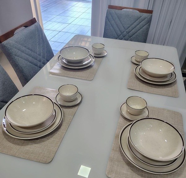 Aparelho de Jantar Unni Brisa Oxford de Cerâmica Bege e Marrom - 20 Peças